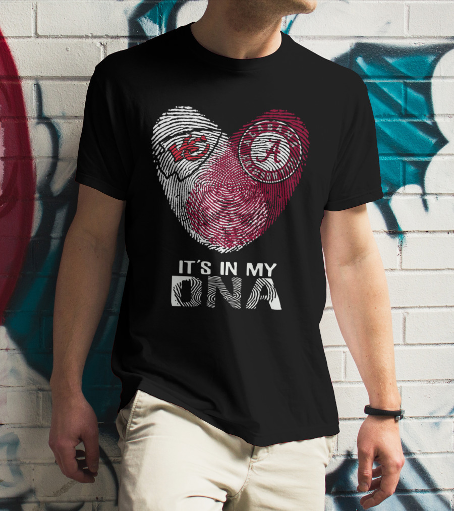 Chiefs Alabama It's In My DNA Fingerprint Kansas City Crimson Tide Heart T-Shirt