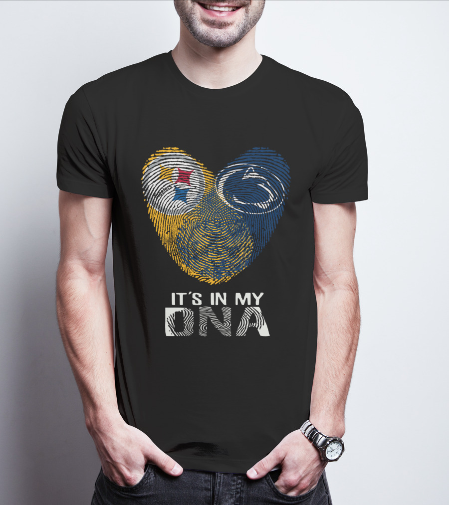 Steelers Penn State It's In My Dna Fingerprint Heart Logos T-Shirt