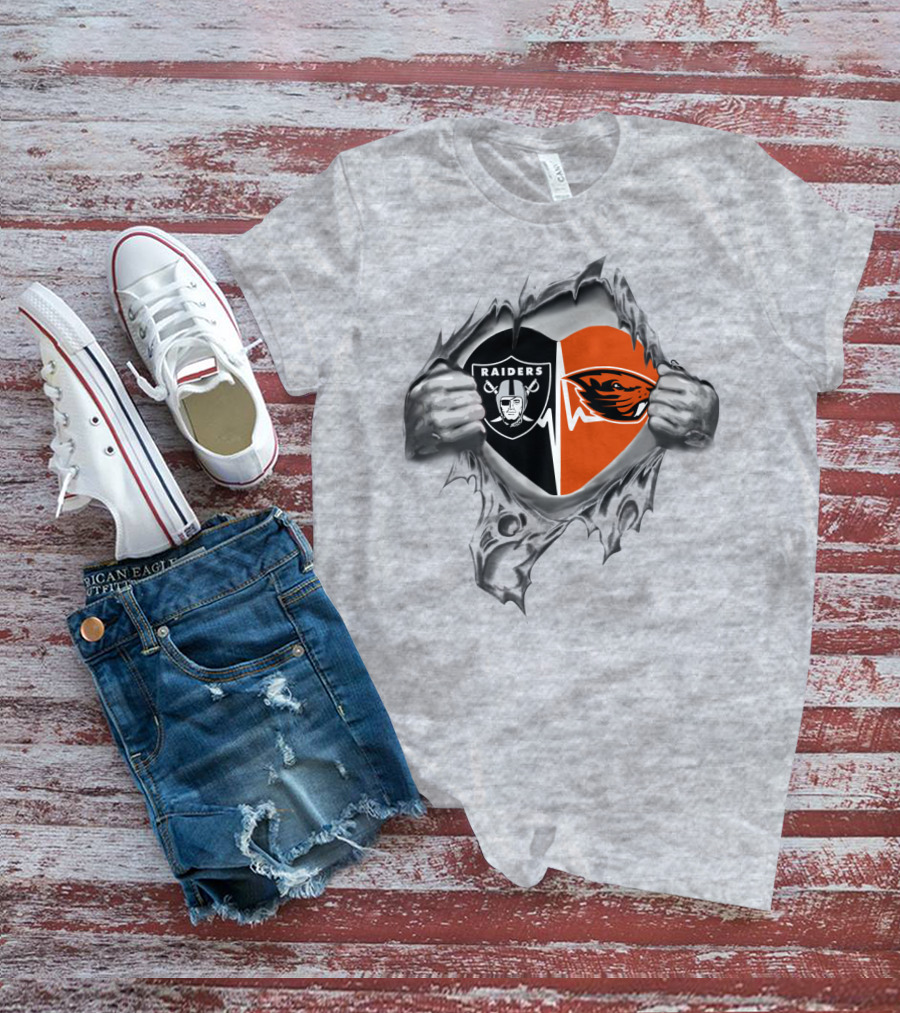 Raiders Beavers Heart Symbol Loyalty Dual Team Support T-Shirt