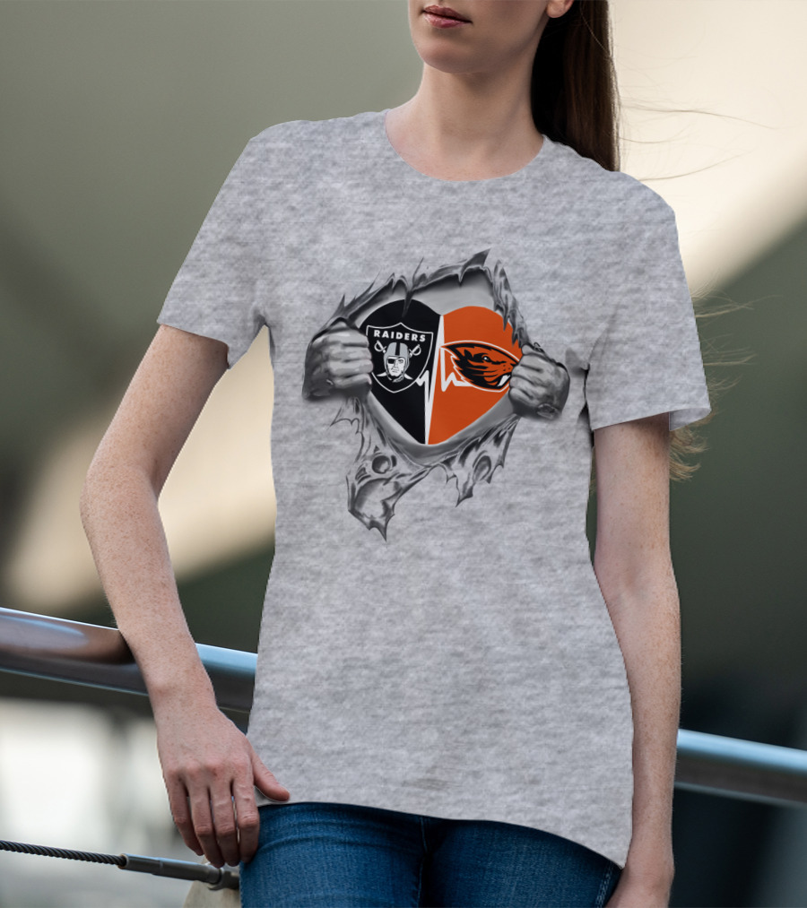 Raiders Beavers Heart Symbol Loyalty Dual Team Support T-Shirt