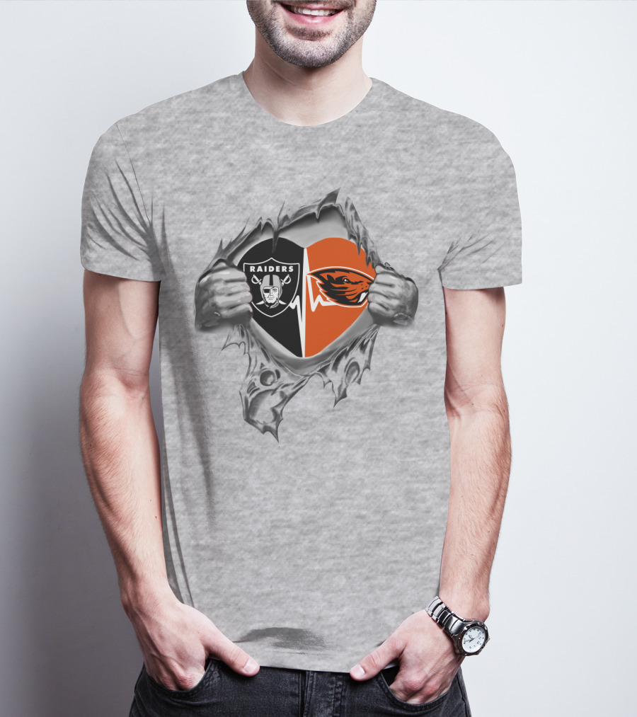 Raiders Beavers Heart Symbol Loyalty Dual Team Support T-Shirt