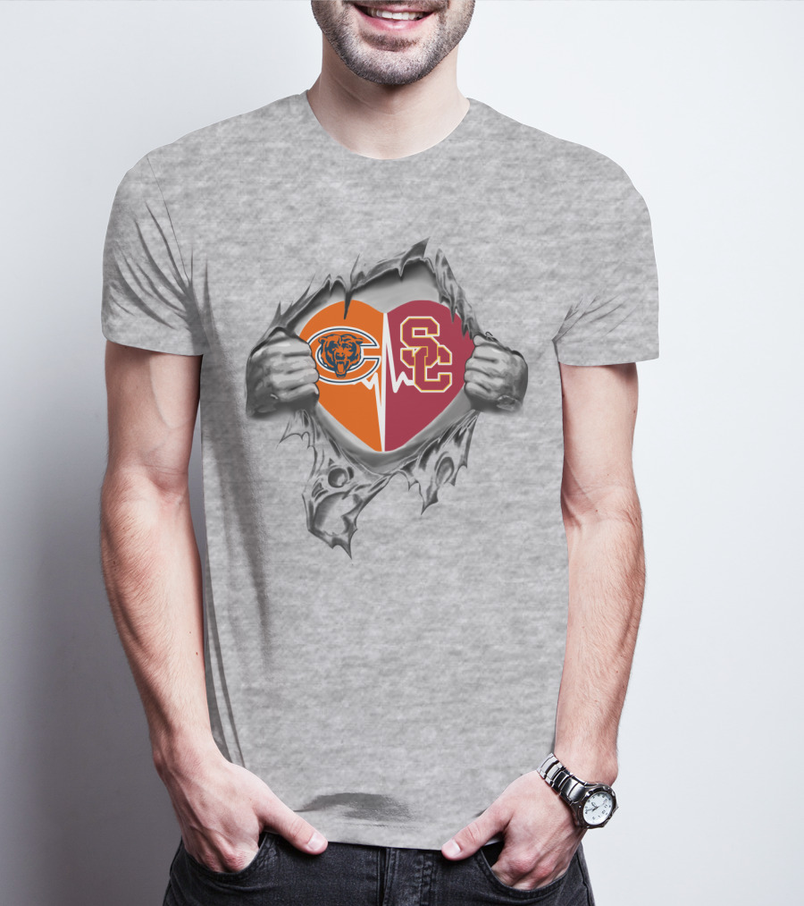 Chicago Bears USC Trojans Heart Rip T-Shirt