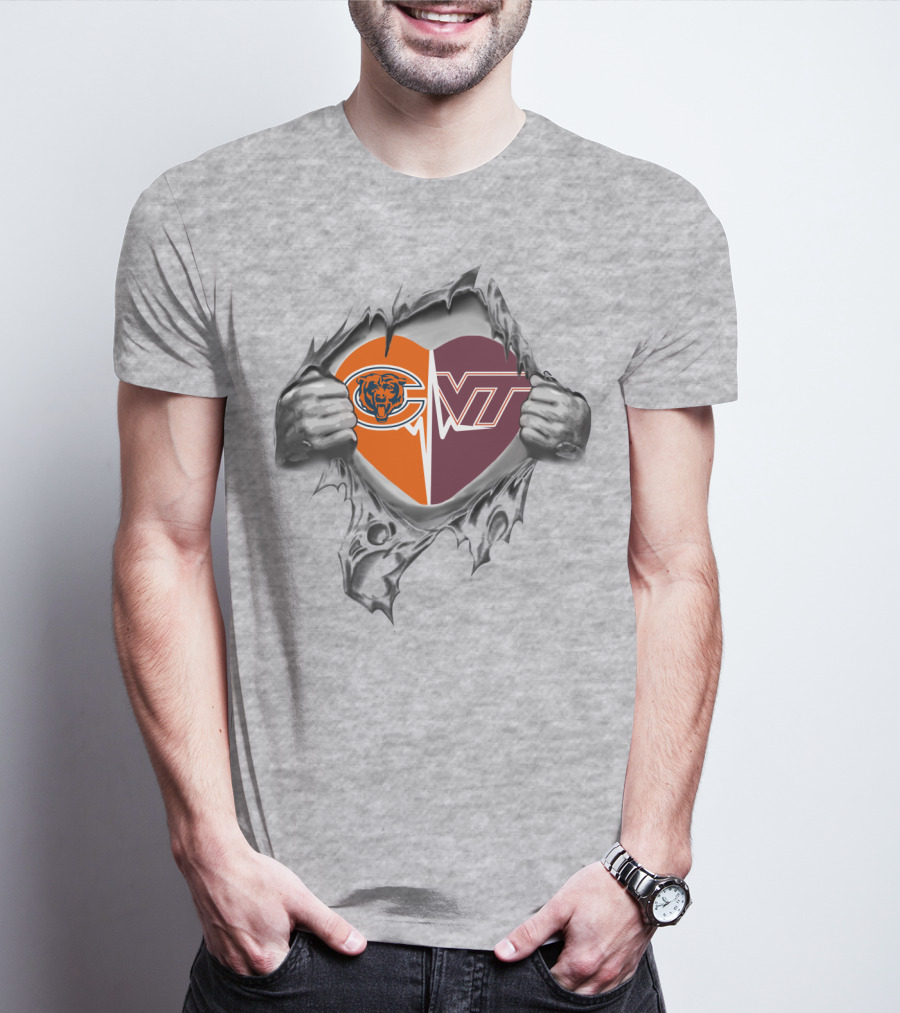Chicago Bears Virginia Tech Hokies Heart Logo Fusion T-Shirt