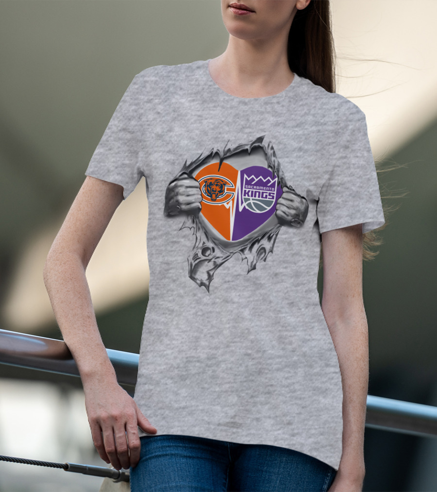 Bears Sacramento Kings Heart Symbol Torn Fabric T-Shirt
