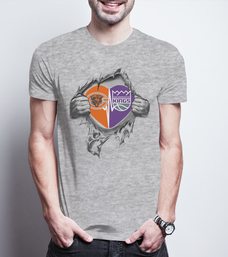 Bears Sacramento Kings Heart Symbol Torn Fabric T-Shirt