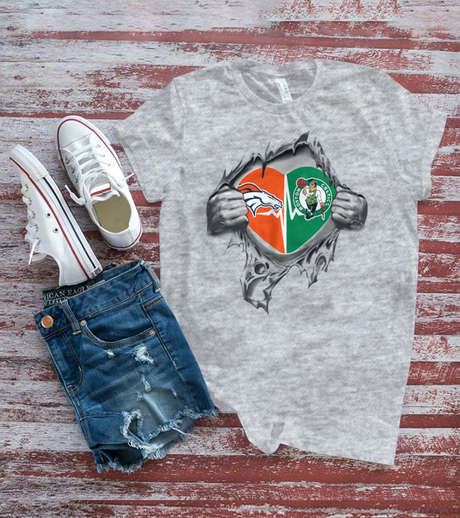 Broncos Celtics Heart Logo Torn T-Shirt