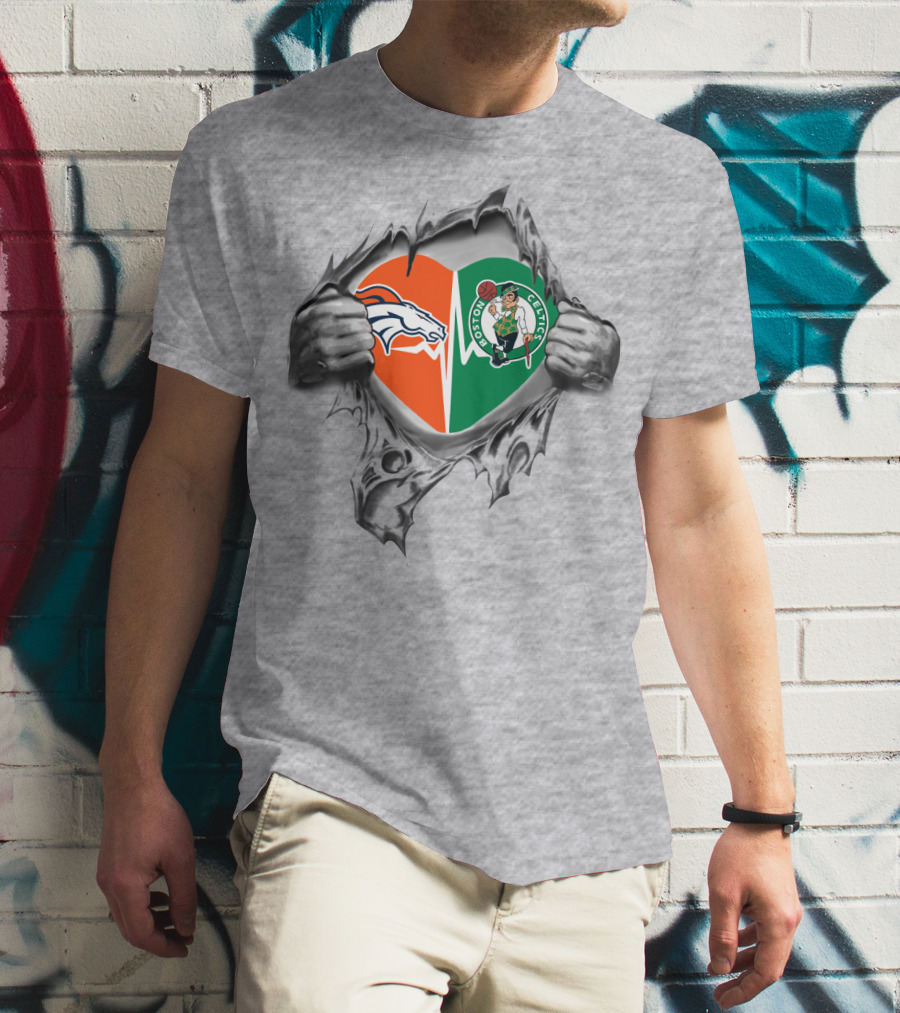 Broncos Celtics Heart Logo Torn T-Shirt