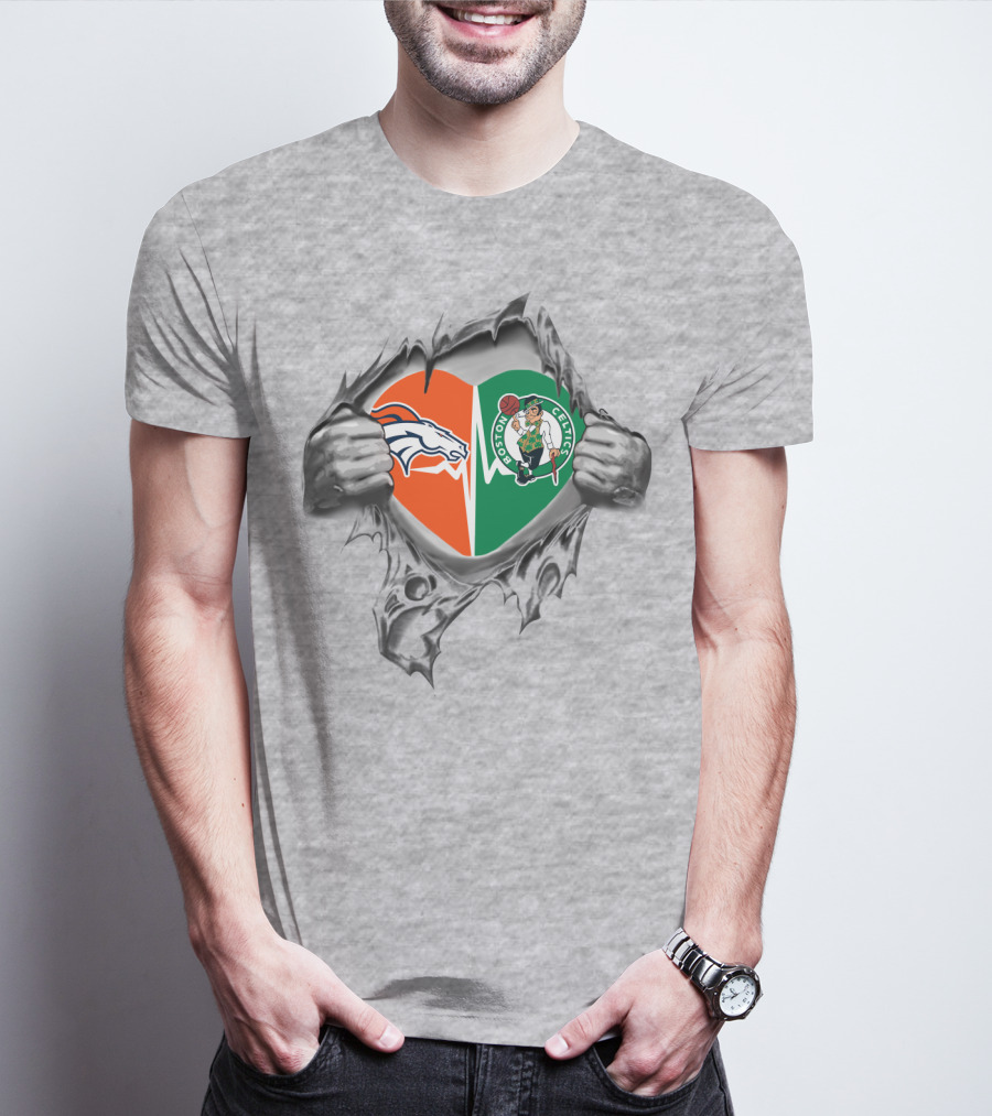 Broncos Celtics Heart Logo Torn T-Shirt