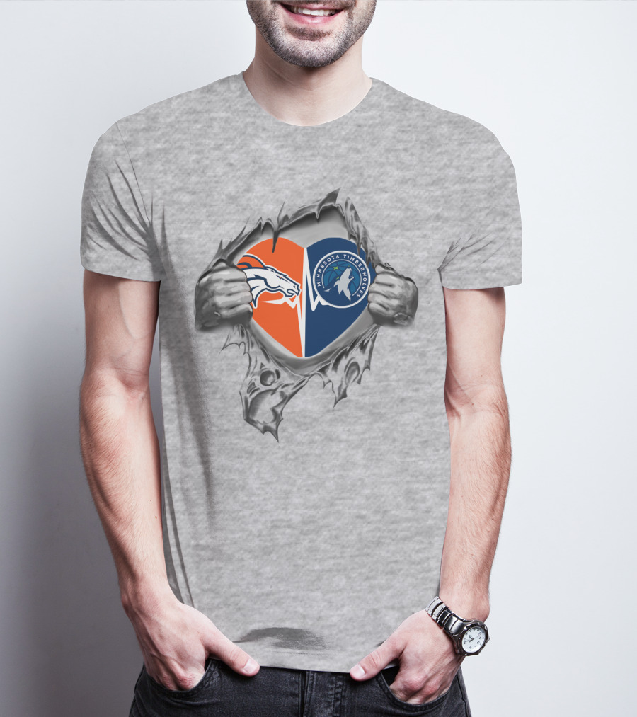 Broncos Minnesota Timberwolves Split Heart Emblem Fusion Rip T-Shirt