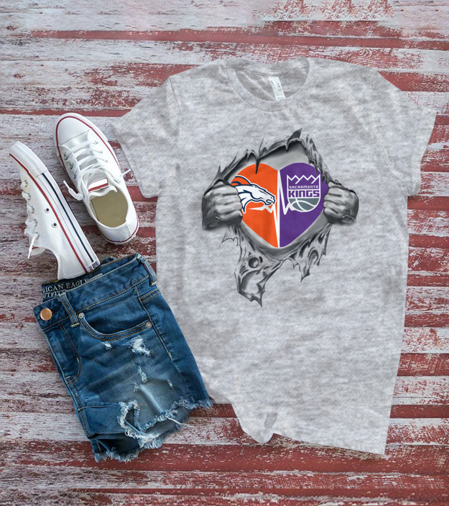 Broncos Sacramento Kings Heart Torn Metal T-Shirt