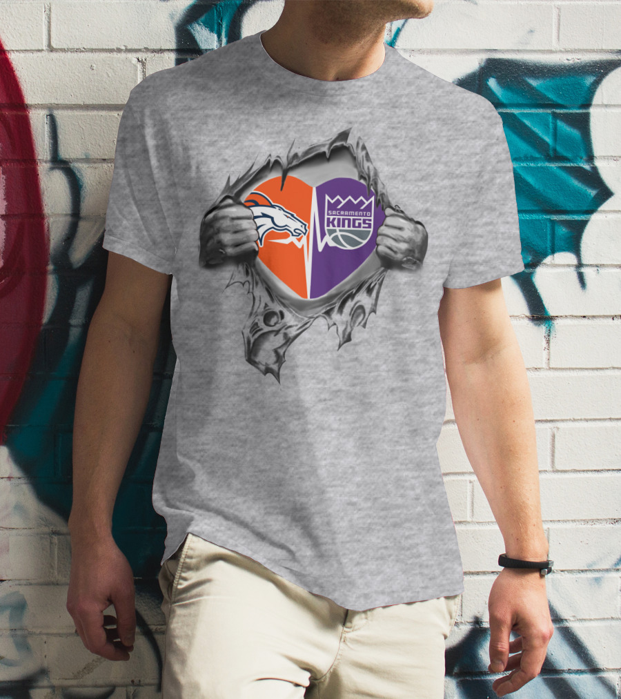 Broncos Sacramento Kings Heart Torn Metal T-Shirt