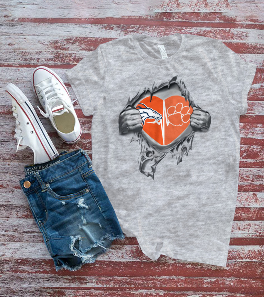 Broncos Clemson Tigers Heart Rip T-Shirt