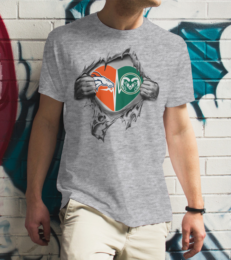 Broncos Rams Split Heart Torn Reveal T-Shirt