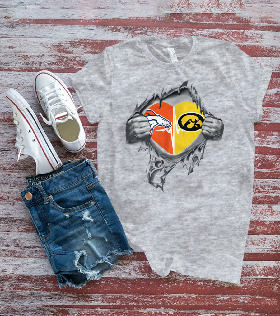 Broncos And Iowa Hawkeyes Heart T-Shirt