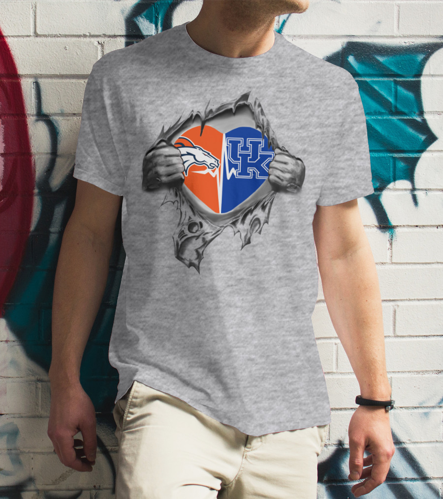 Broncos Kentucky Heart Torn Open Uk Wildcats Broncos Fans T-Shirt