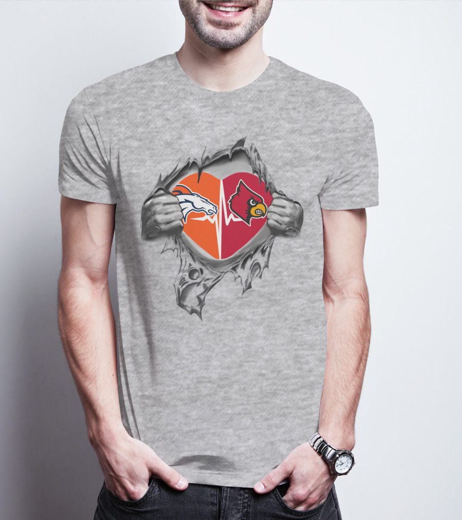 Broncos Cardinals Heartbeat Torn Through Skin T-Shirt