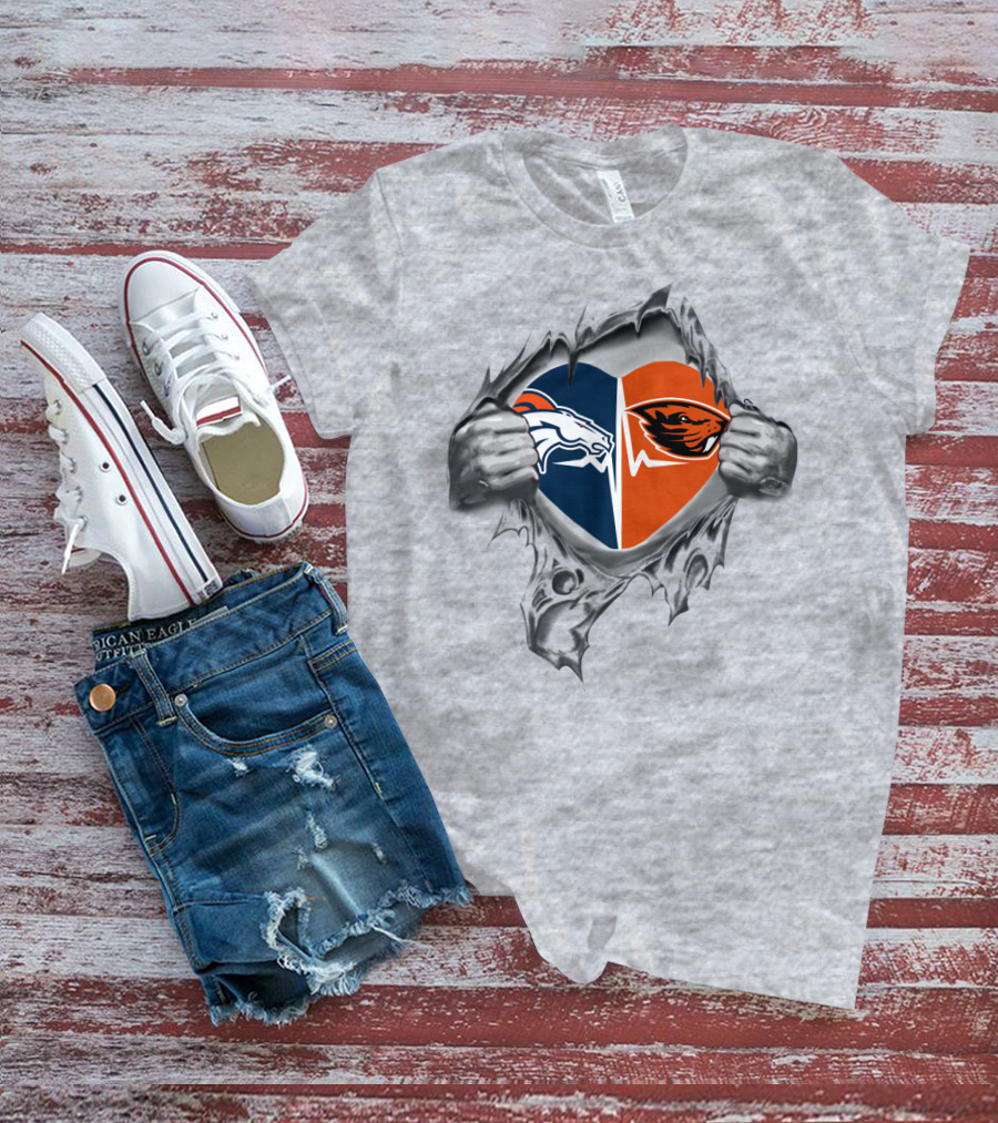 Broncos Beavers Heart Symbol Dual Horse Orange T-Shirt