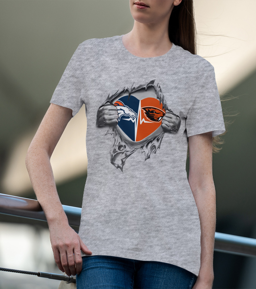 Broncos Beavers Heart Symbol Dual Horse Orange T-Shirt