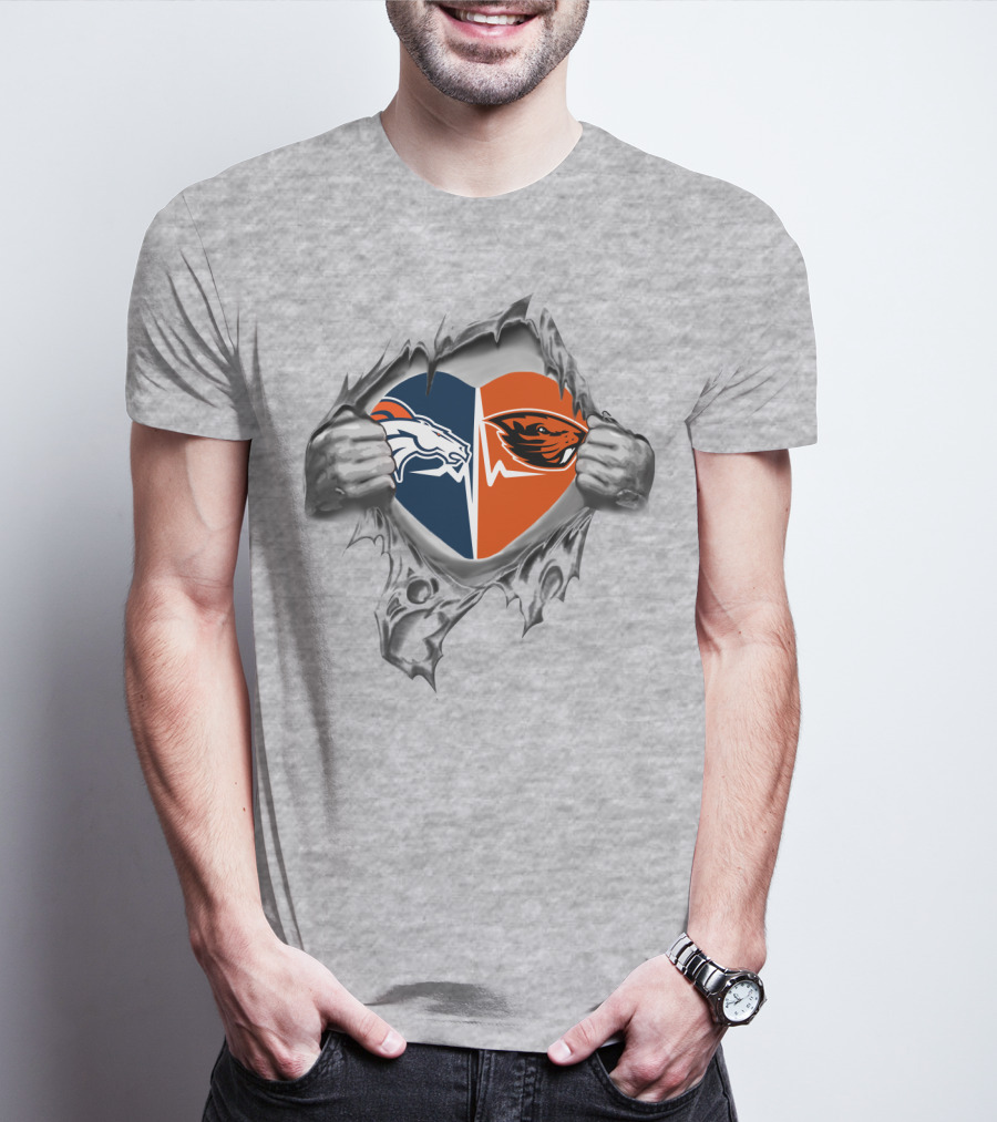Broncos Beavers Heart Symbol Dual Horse Orange T-Shirt