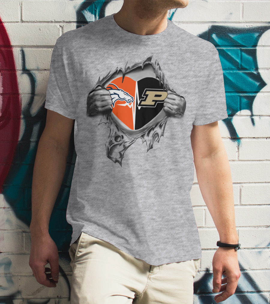 Broncos And Purdue Heart Ripping T-Shirt