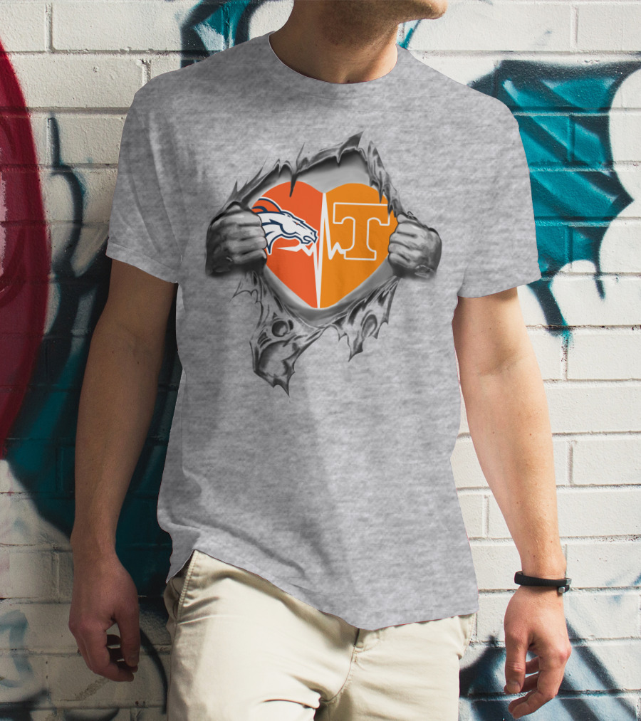 Broncos Horse Tennessee T Heart Logo Split With Hands And Rip Effect T-Shirt