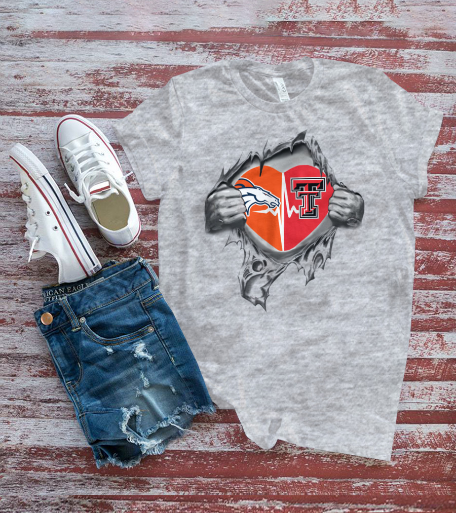 Broncos Texas Tech Heartbeat Logo Fusion T-Shirt