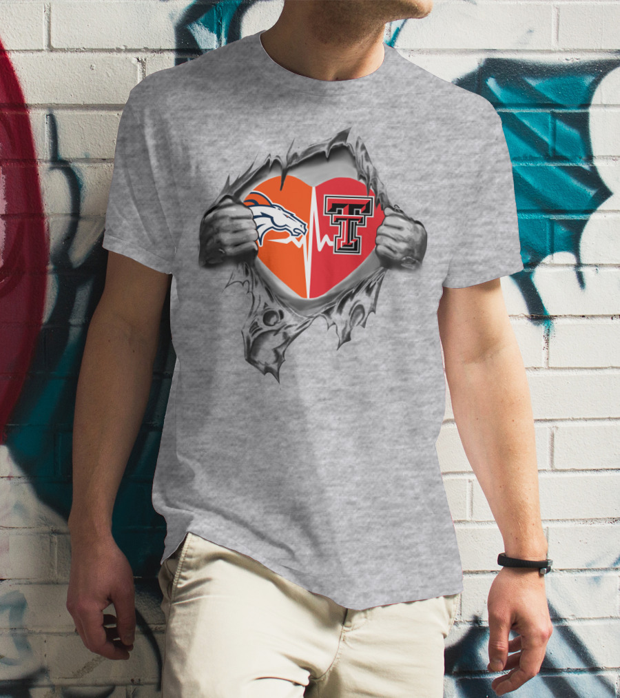 Broncos Texas Tech Heartbeat Logo Fusion T-Shirt