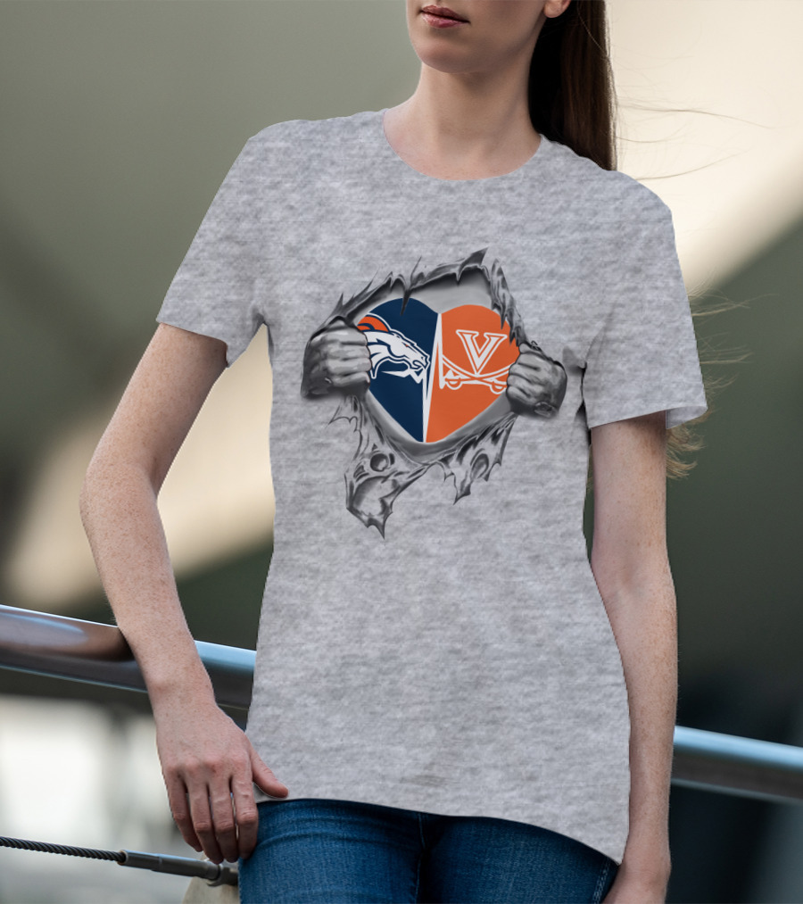 Broncos Cavaliers Heart Rip Loyalty Dual Fan Passion T-Shirt