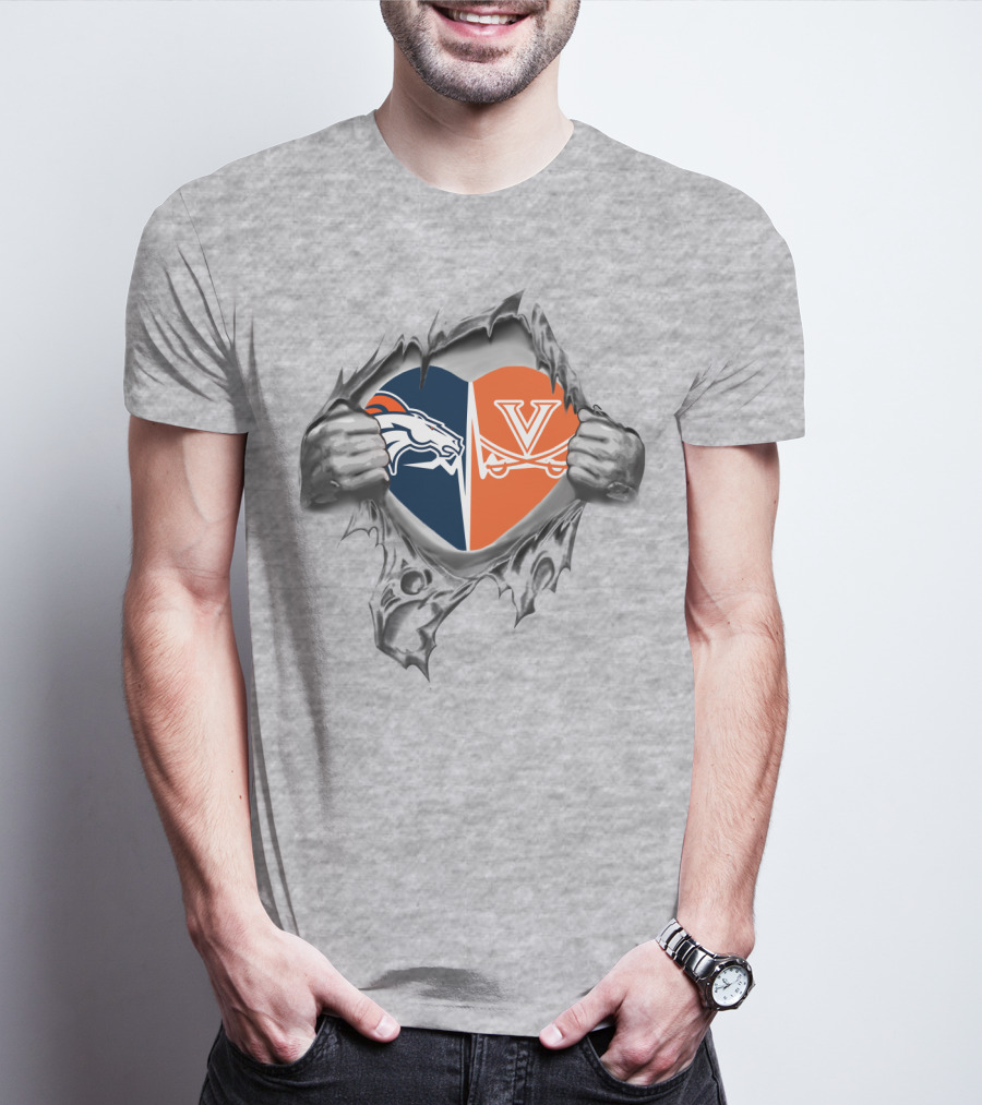 Broncos Cavaliers Heart Rip Loyalty Dual Fan Passion T-Shirt