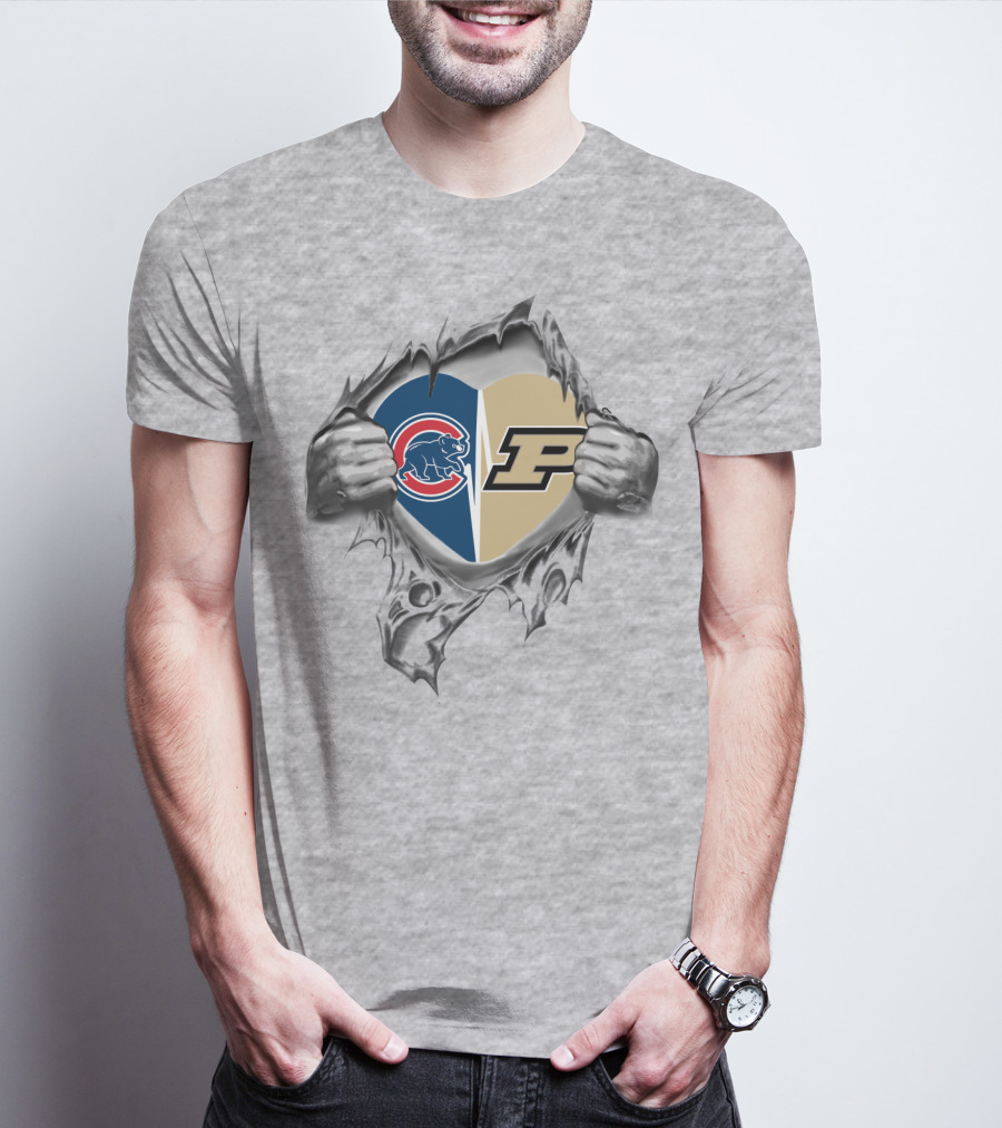 Cubs Purdue Split Heart Tearing Hands T-Shirt