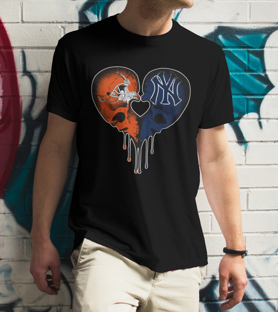 Browns Yankees Skull Heart Iconic Love T-Shirt