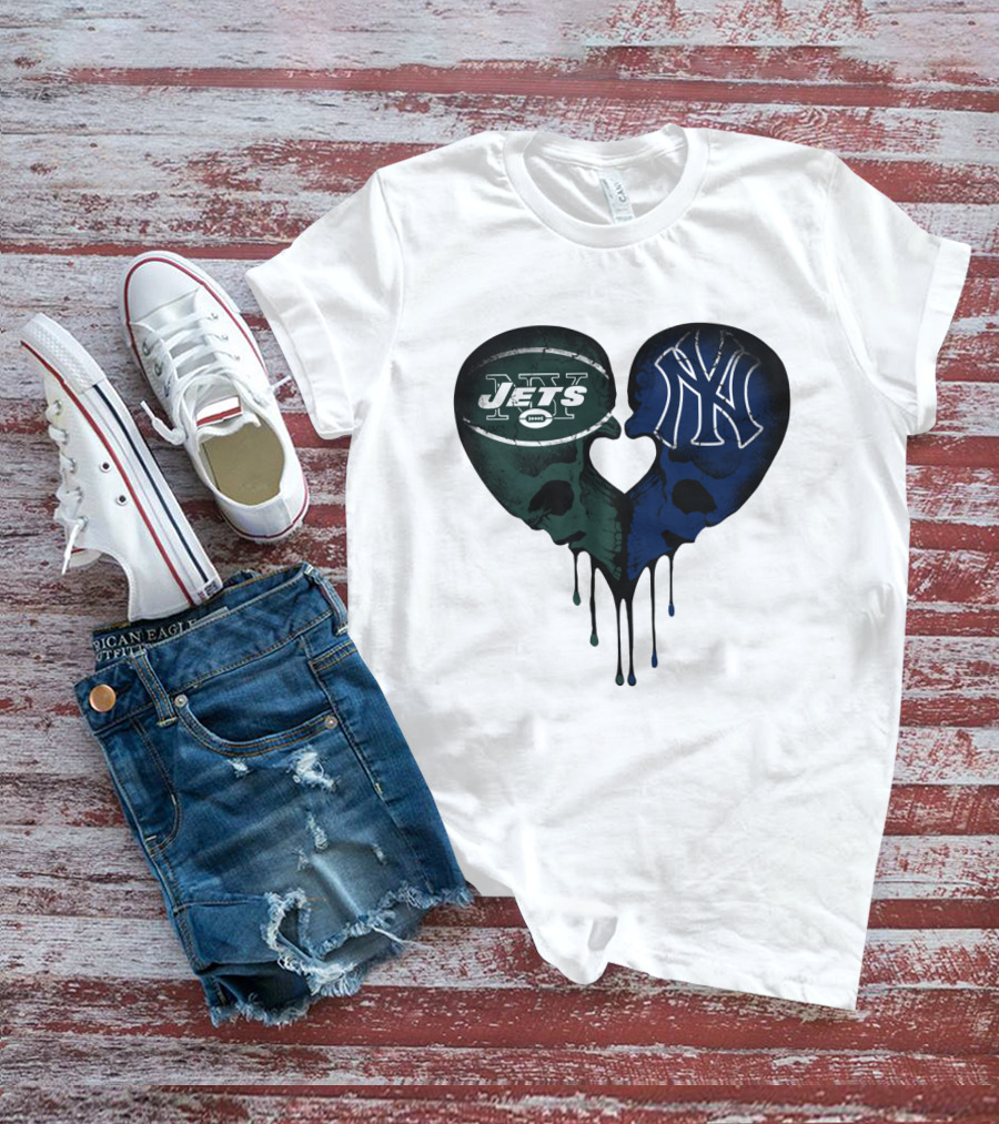 Jets Yankees Skull Heart Logo Fusion T-Shirt