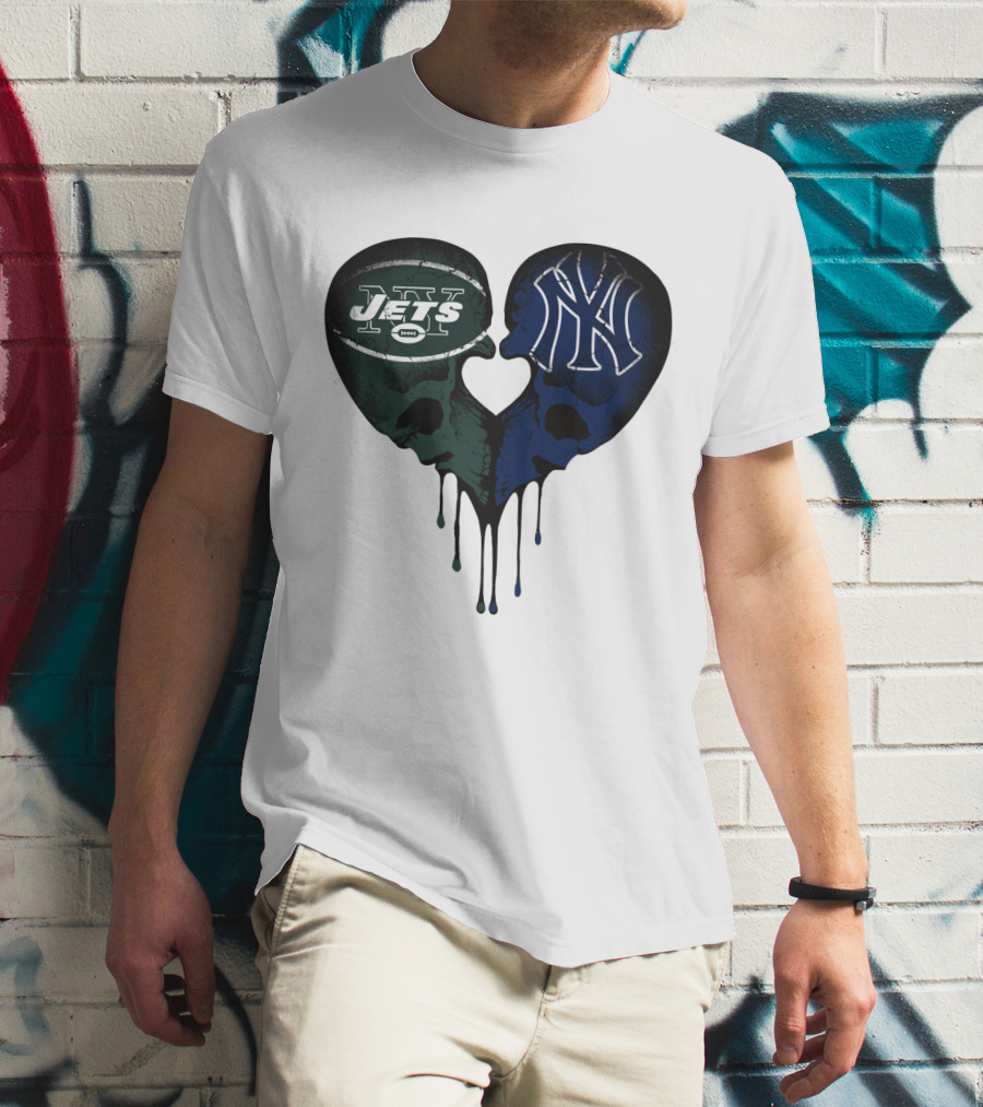 Jets Yankees Skull Heart Logo Fusion T-Shirt