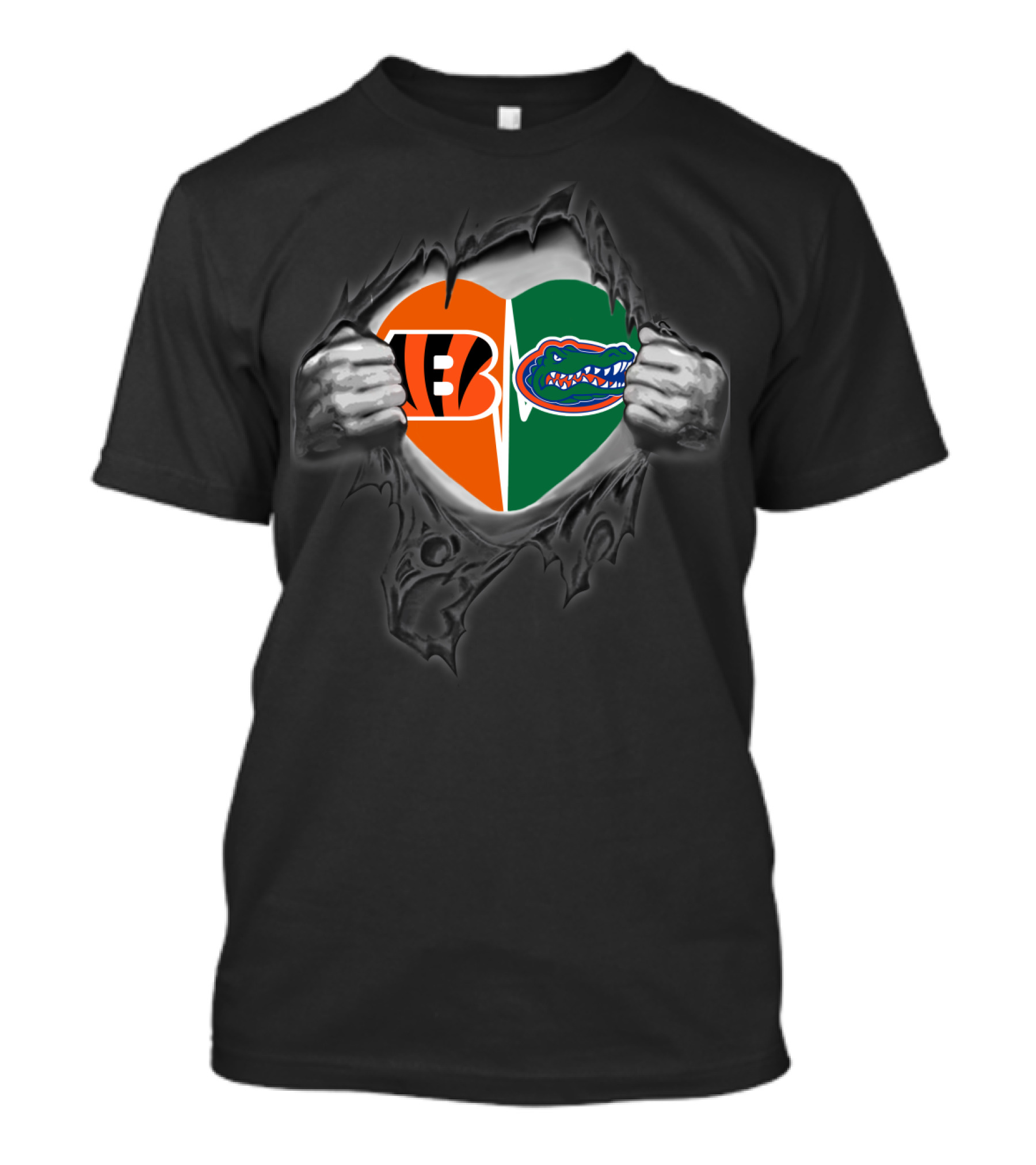 Bengals Gators Heart Logo Split With Tear Effect T-Shirt