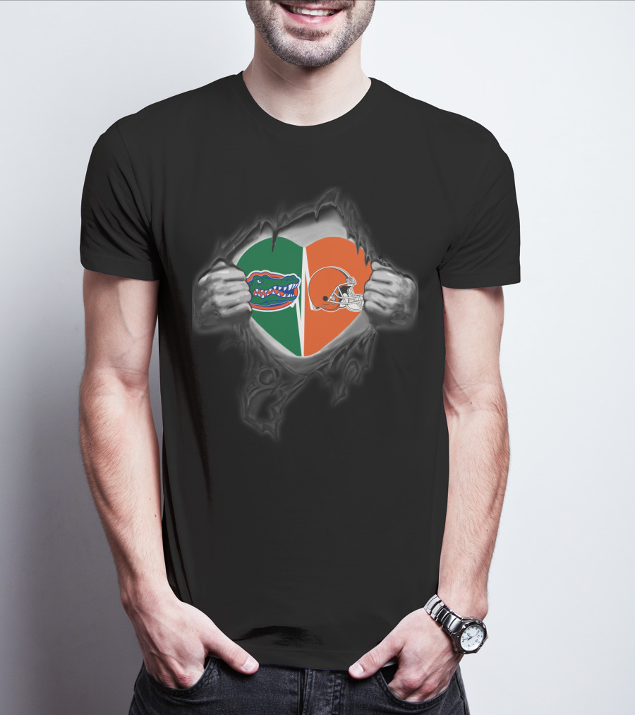 Browns Gators Heart Dual Loyalty Football Fan T-Shirt