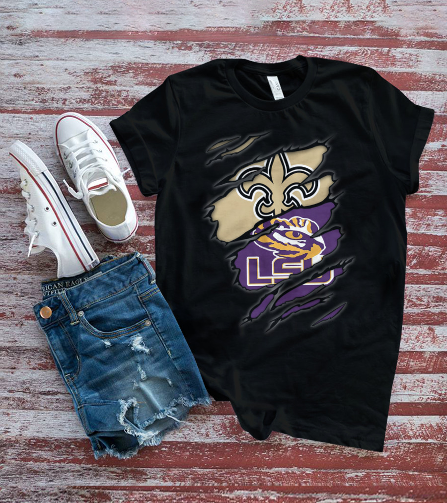 Saints Fleur-de-Lis And LSU Tigers Logo Fusion T-Shirt