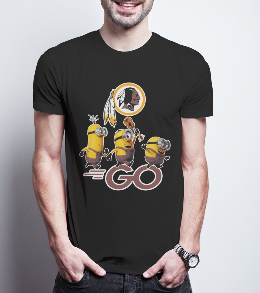 Minions Go Redskins Fan Logo With Ukulele And Feathers T-Shirt