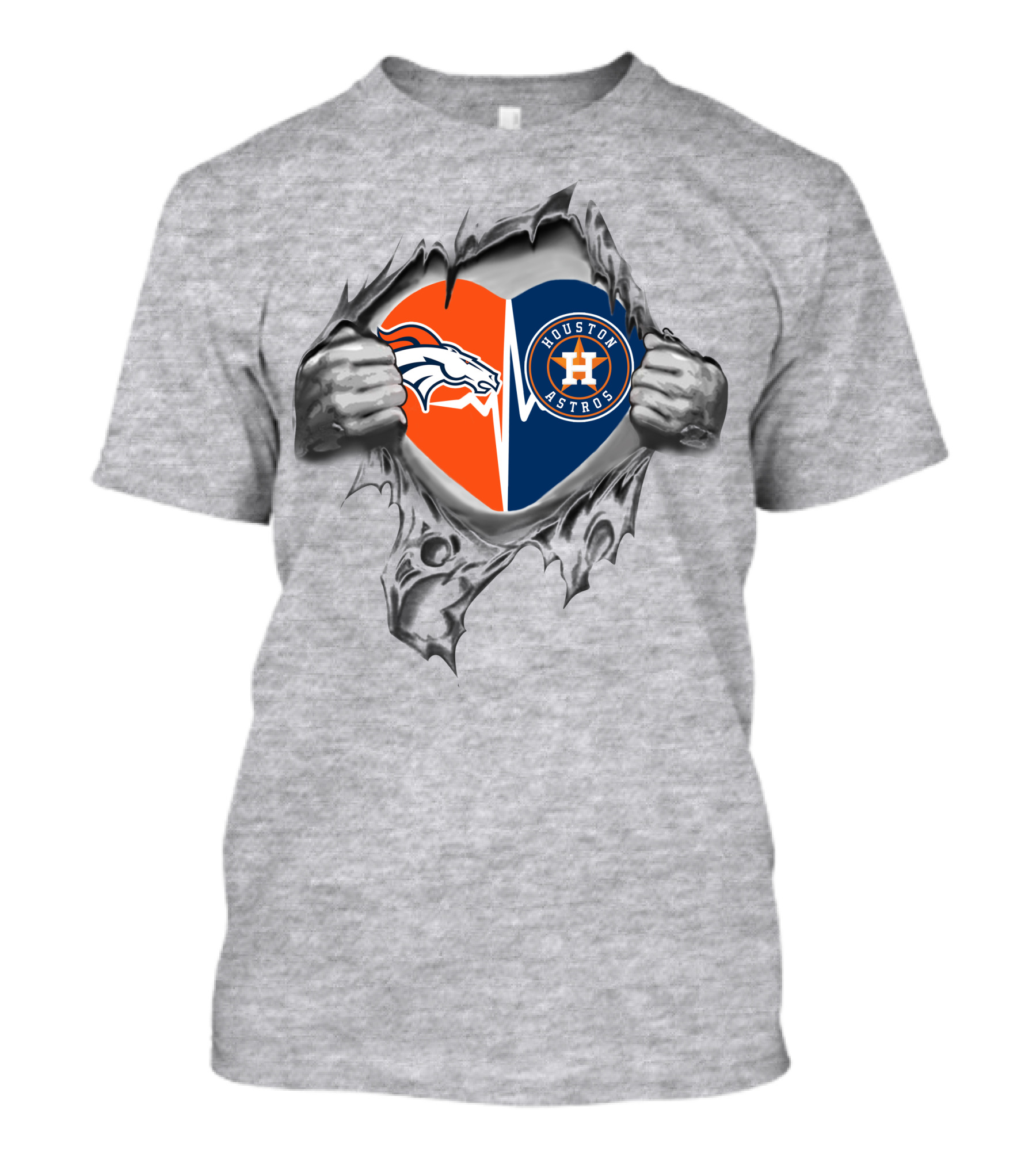 Broncos Astros Heart Design With Split T-Shirt