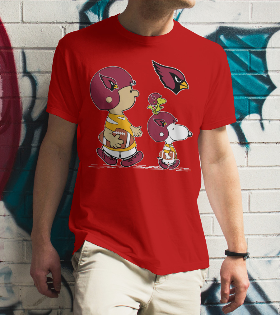 Cardinals Football Helmet Snoopy Woodstock Peanuts Characters T-Shirt