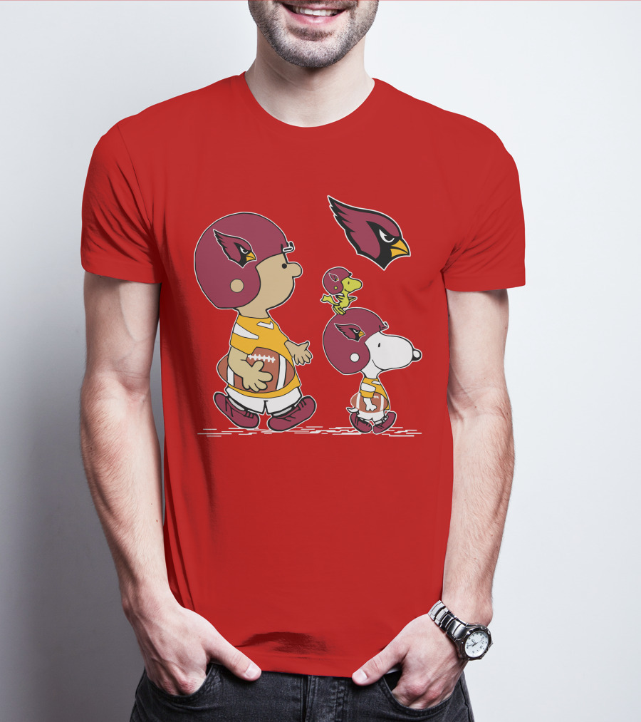 Cardinals Football Helmet Snoopy Woodstock Peanuts Characters T-Shirt