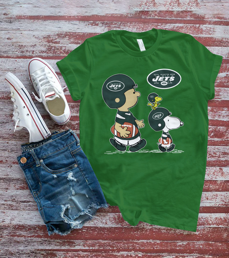 New York Jets Snoopy And Woodstock Football Adventure T-Shirt