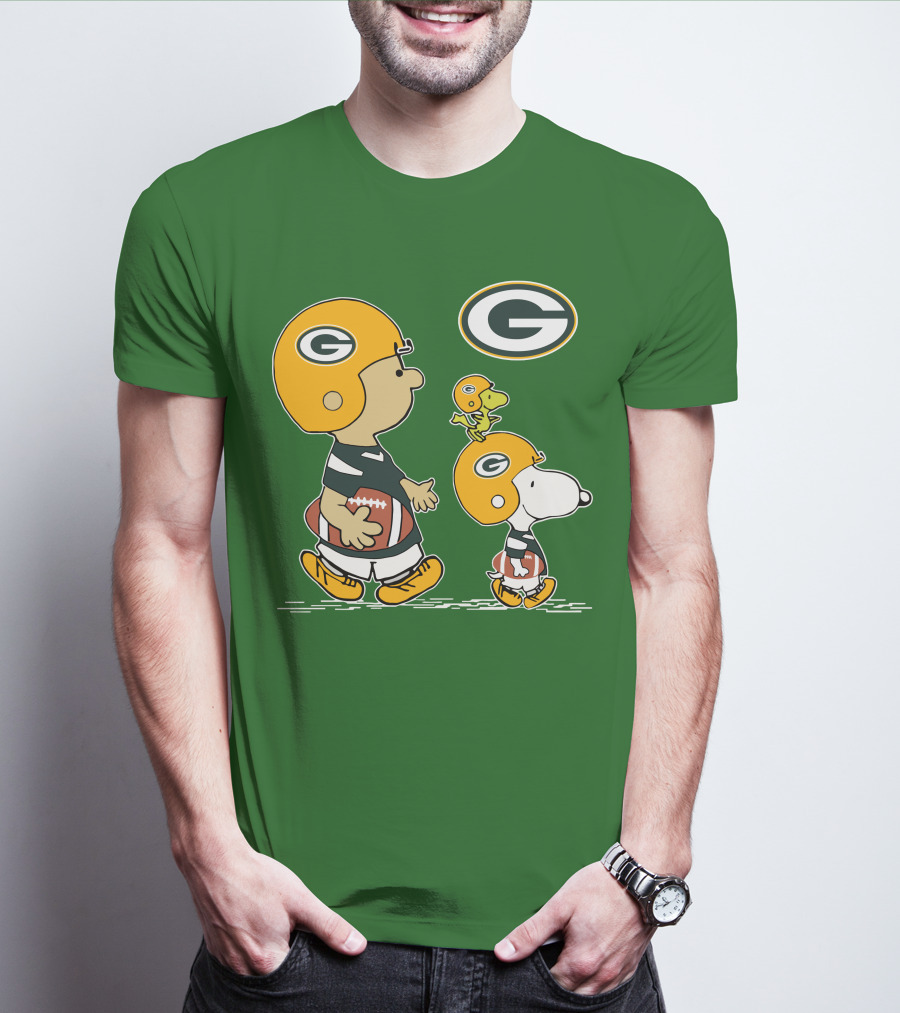 Packers Charlie Brown Snoopy Woodstock Football Helmet T-Shirt