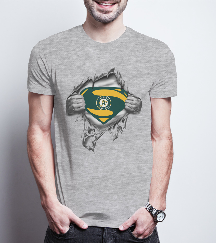 Oakland Athletics Super Man Logo Rip T-Shirt