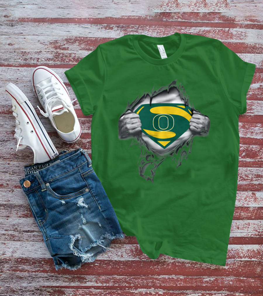 Oregon Ducks Superman Logo Emblem Breaking Through T-Shirt