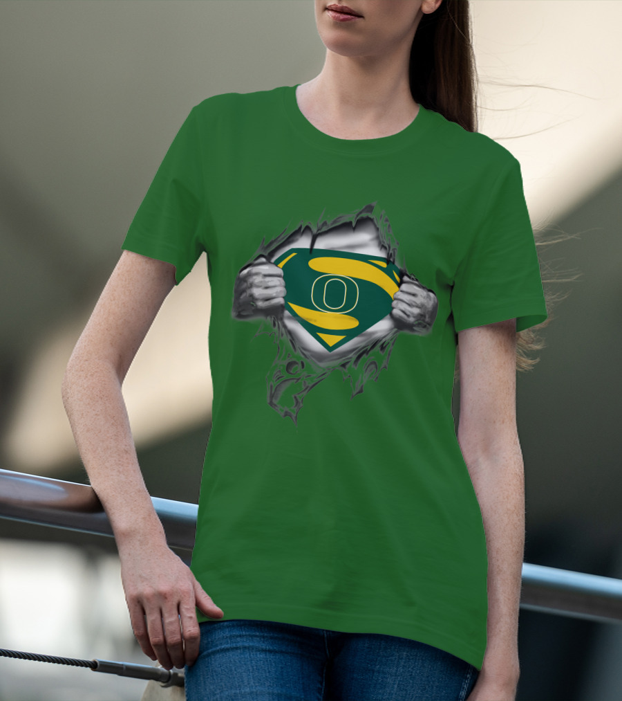 Oregon Ducks Superman Logo Emblem Breaking Through T-Shirt