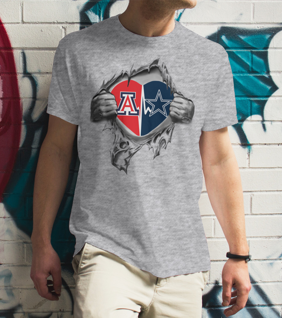 Cowboys Arizona Wildcats Heart Torn Steel T-Shirt