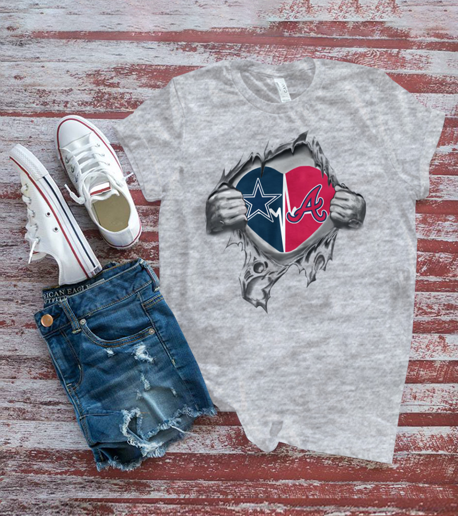 Cowboys Braves Heart Design Football Baseball Fans Love T-Shirt