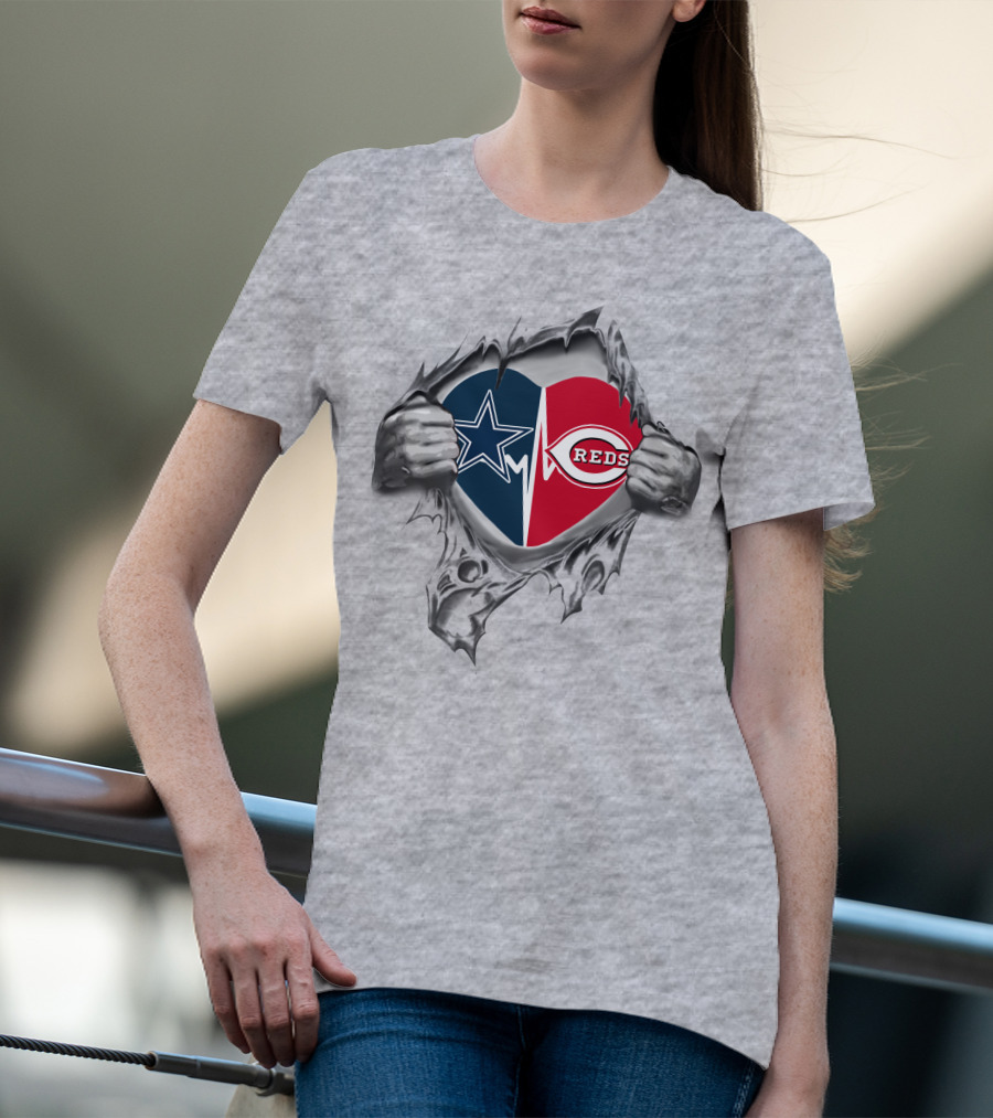 Cowboys Reds Heart With Star And Logo Fusion T-Shirt