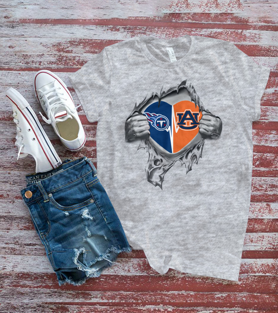 Auburn And Tennessee Titans Heart Its In My Heart T-Shirt