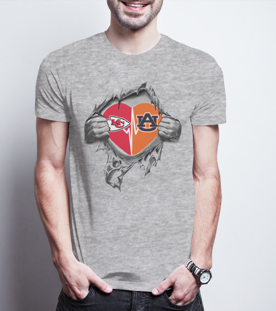 Kansas City Chiefs Auburn Tigers Heart Ripped Design Chiefs Its In My Heart T-Shirt